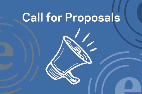 the words "Call for Proposals" above an image of a megaphone with the Lab's circular logo in three spots in the background